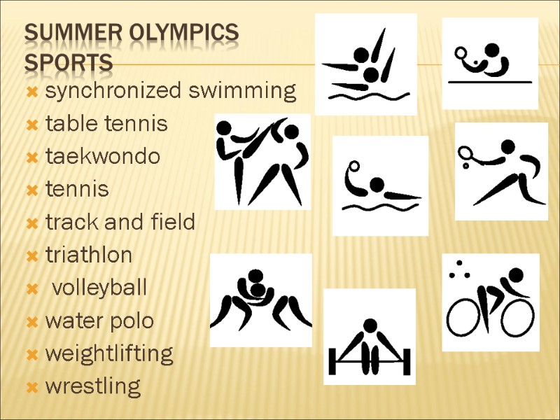 Summer olympics sports synchronized swimming table tennis taekwondo tennis track and field triathlon 